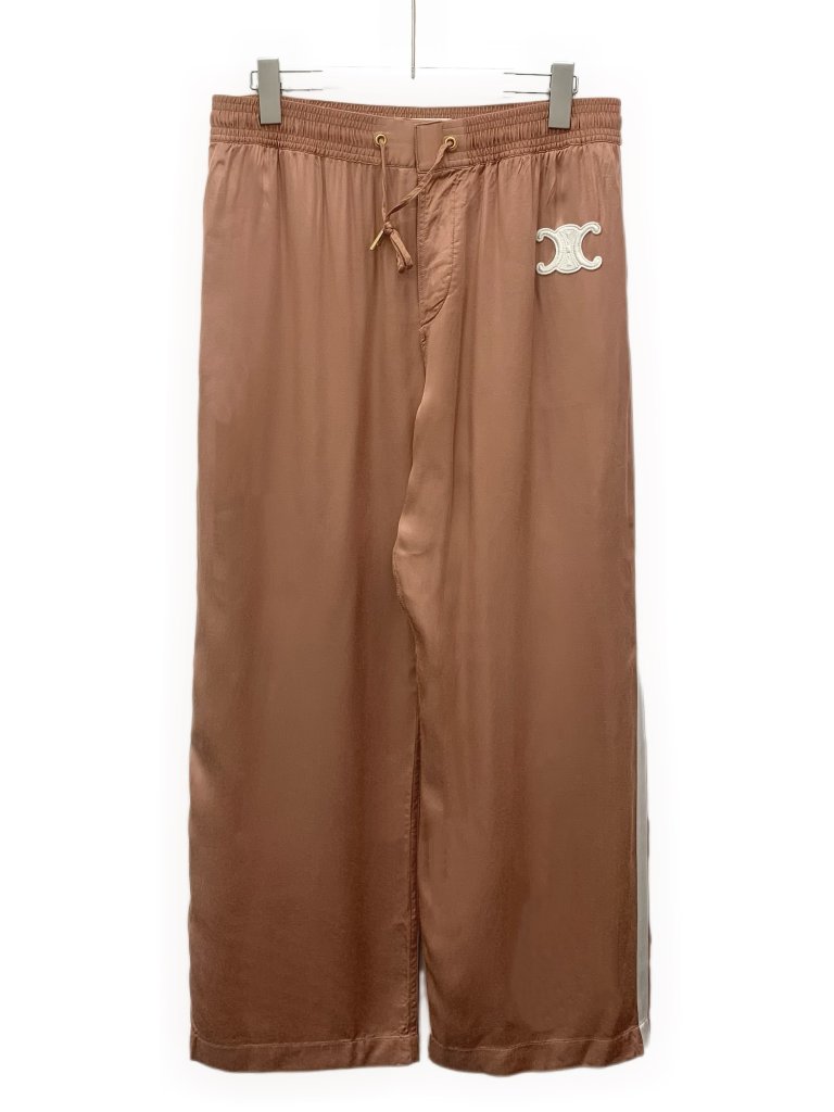 H30556 Celine Brown Logo Arc De Triomphe Elastic Waist Trousers L Size 95 New